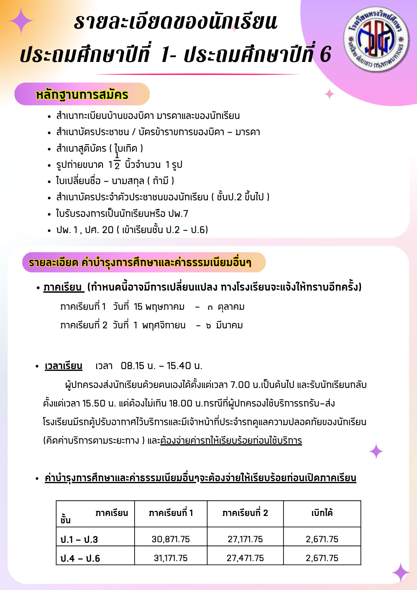 รายละเอียดนักเรียนประถมศึกษา หน้า 1
